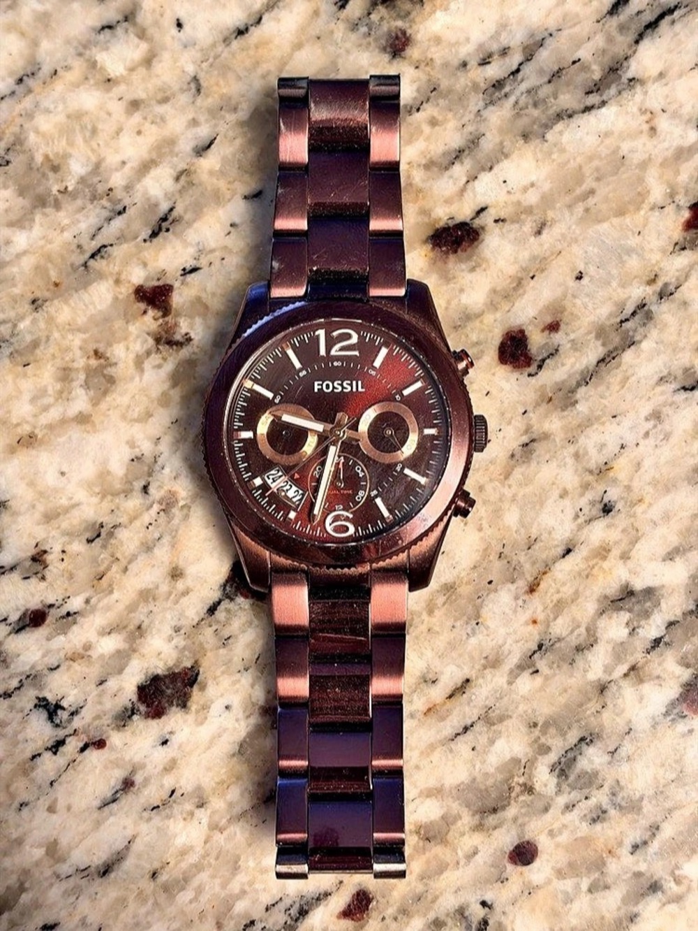 Fossil Perfect Boyfriend watch in Wine & rose gold